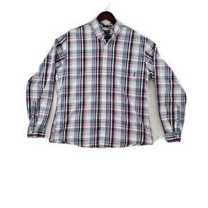 Eddie Bauer Mens Button Front Shirt Long Sleeve Classic Fit Plaid Red‎ Blue L